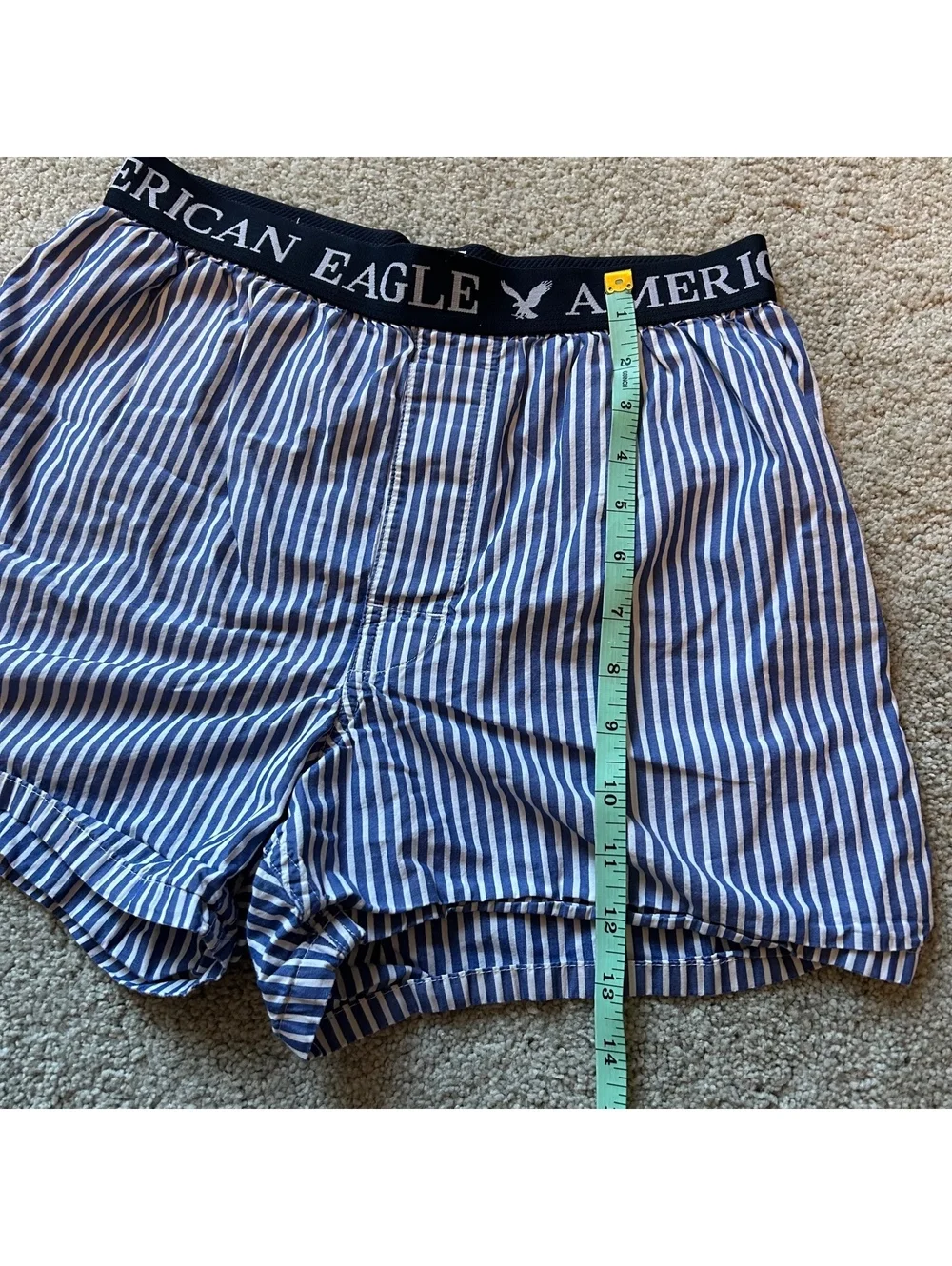 American Eagle Blue and White Striped Cotton Boxer Shorts Size S